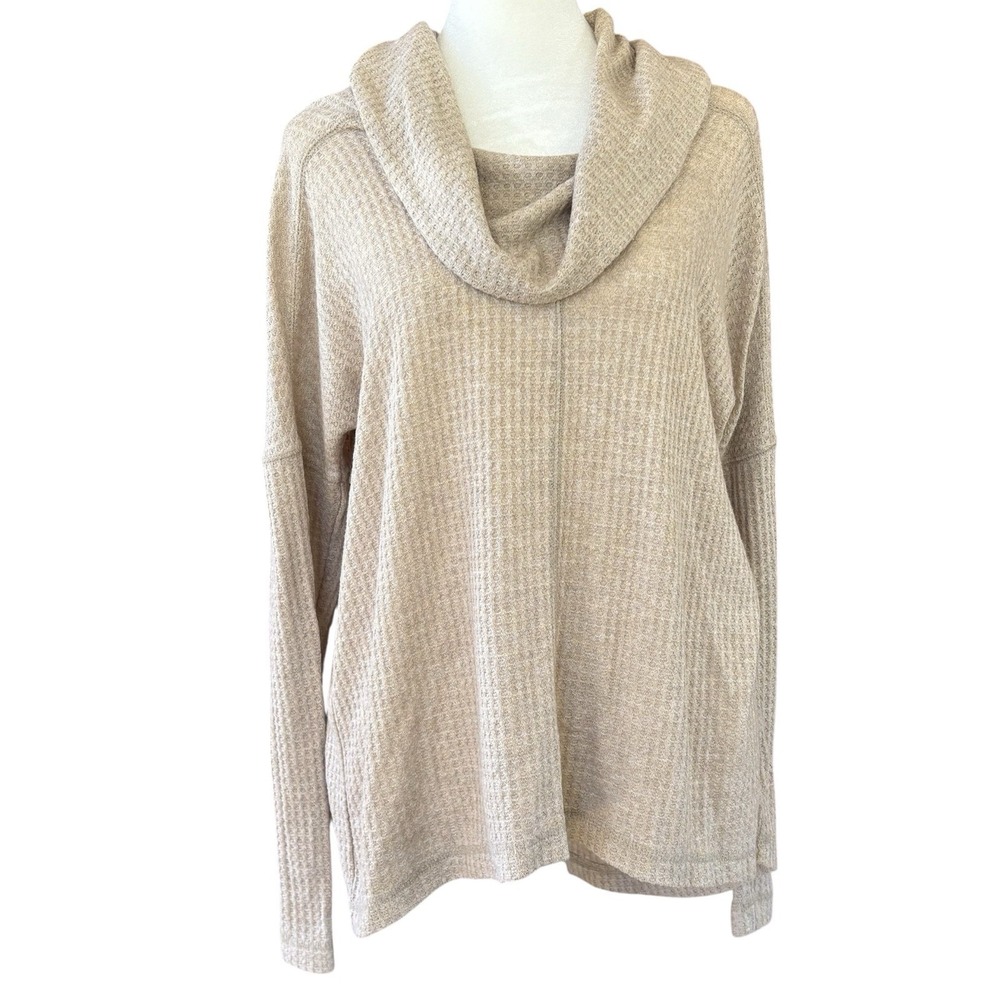 Lucky Brand Waffle Knit Lightweight Cowl Neck‎ Sweater Women's Small Beige Top